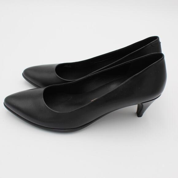 ECCO Leather Pumps 39 Womens Size 8 Black Kitten Heel Comfort Shoe Minimalist - Picture 2 of 7